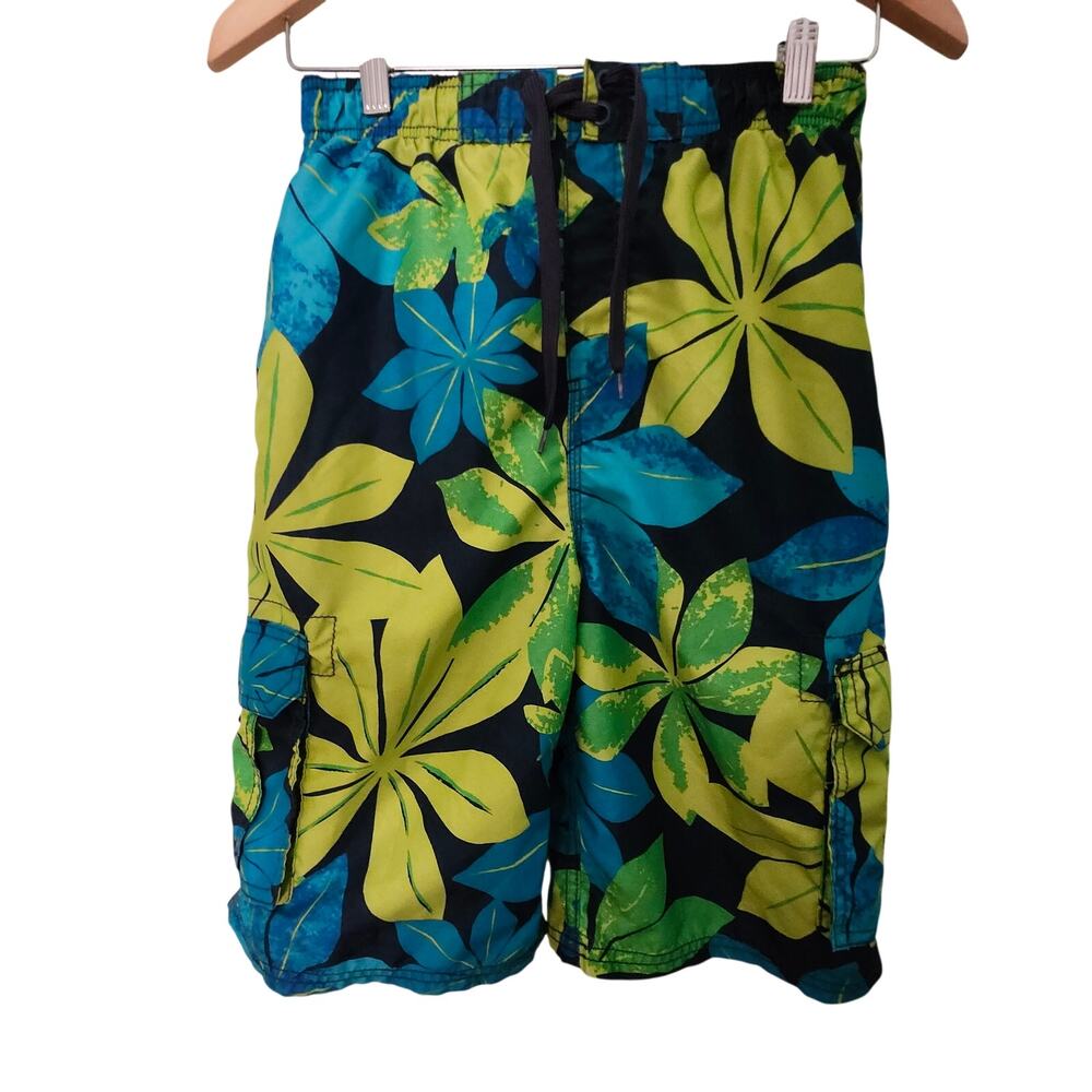 Kanu Surf Boys Long Tropical Print Swim Trunks Size 14/16 Large